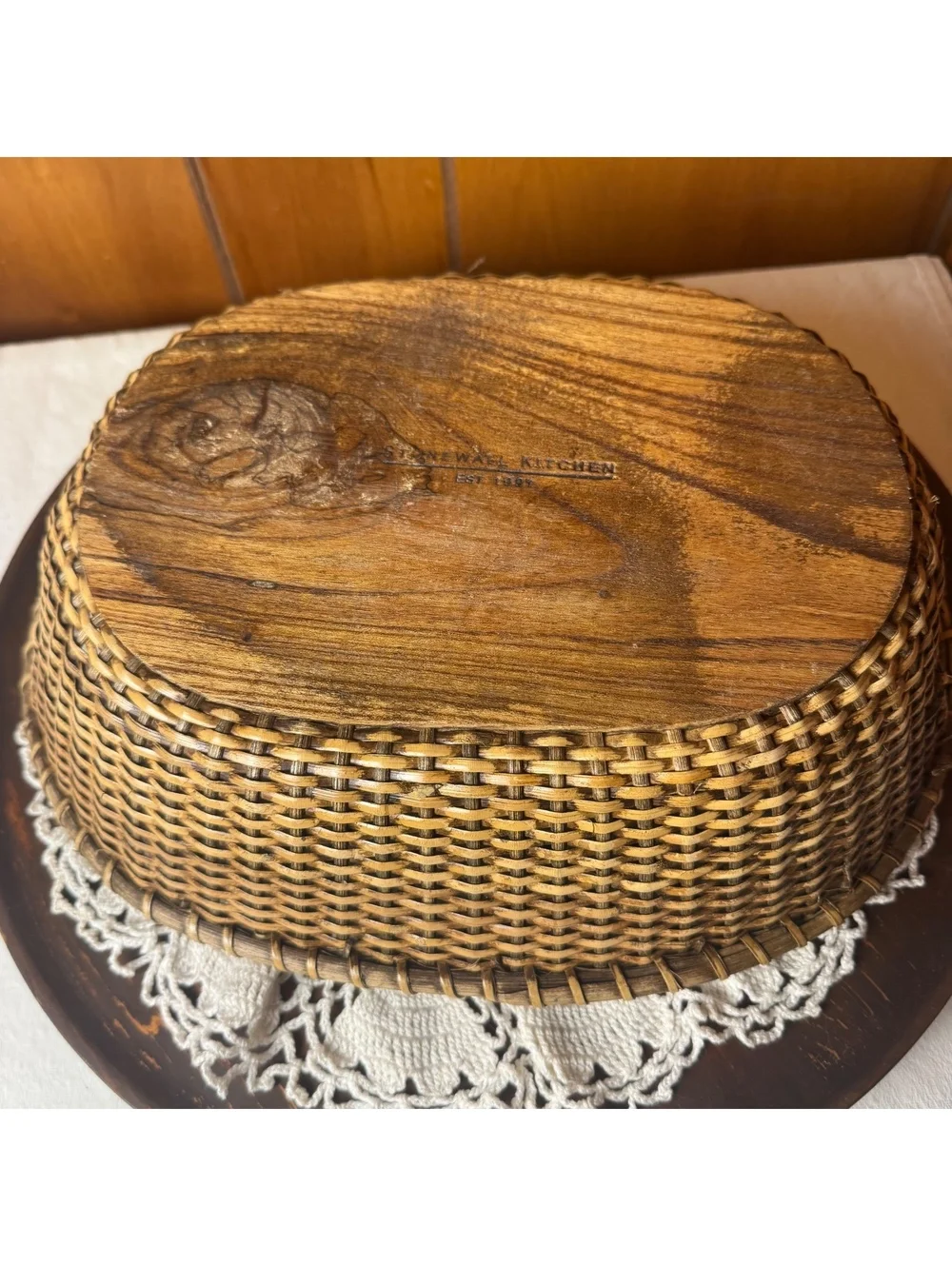 Vintage Woven Basket Stonewall Kitchen Wood Bottom Serving Tray 14 Inch